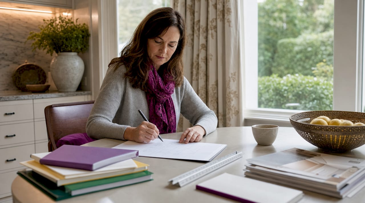 Homeowner planning renovation at kitchen table