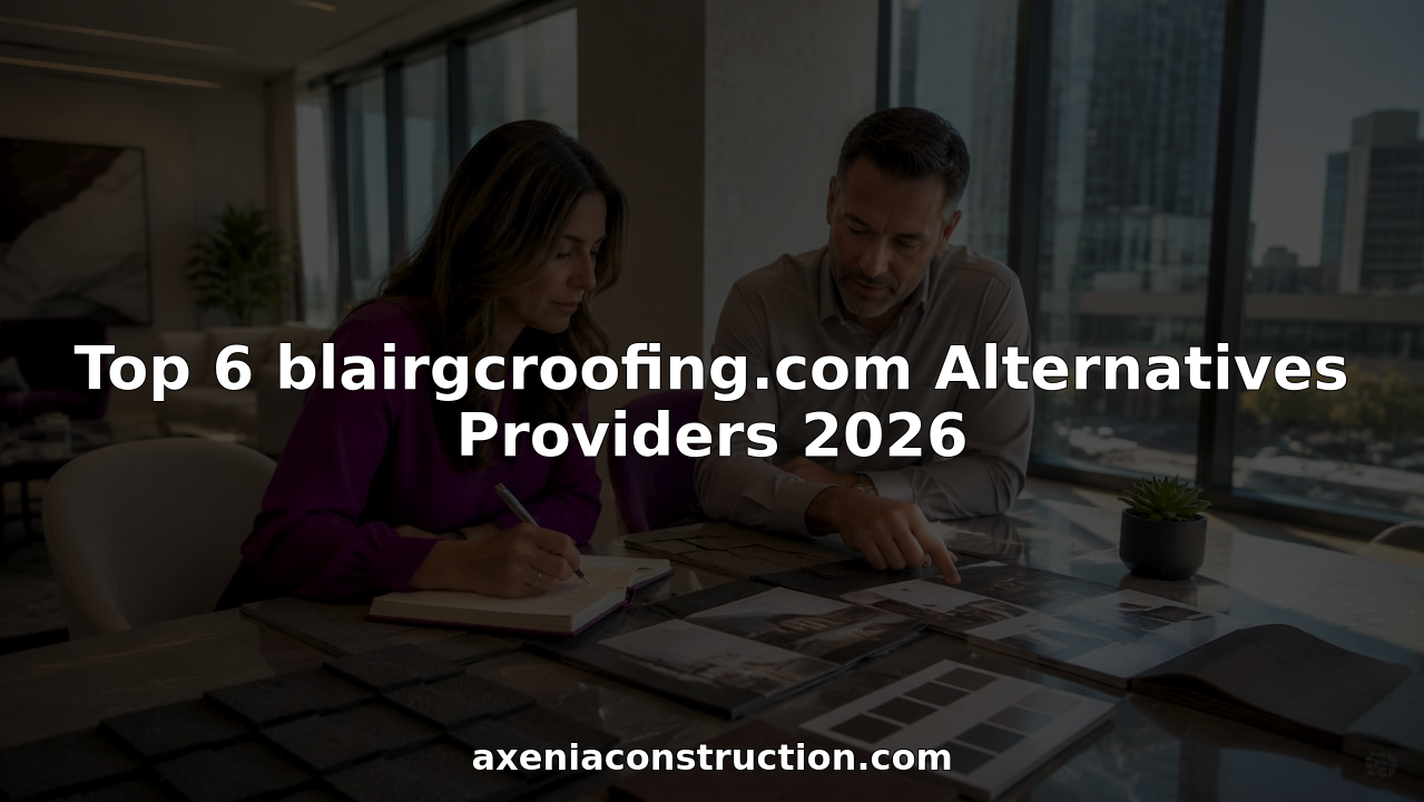 Two people reviewing roofing contractor options at table