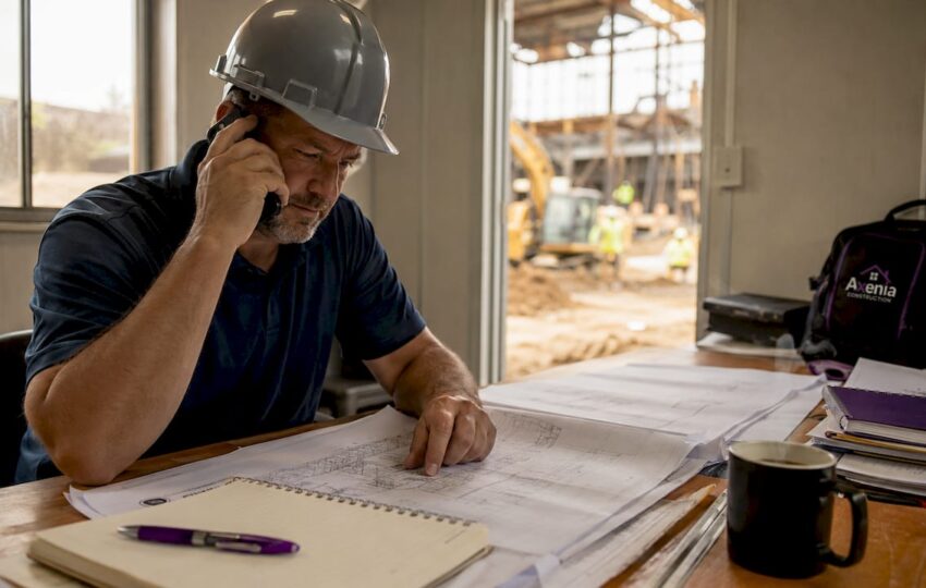 General contractor managing construction project outdoors