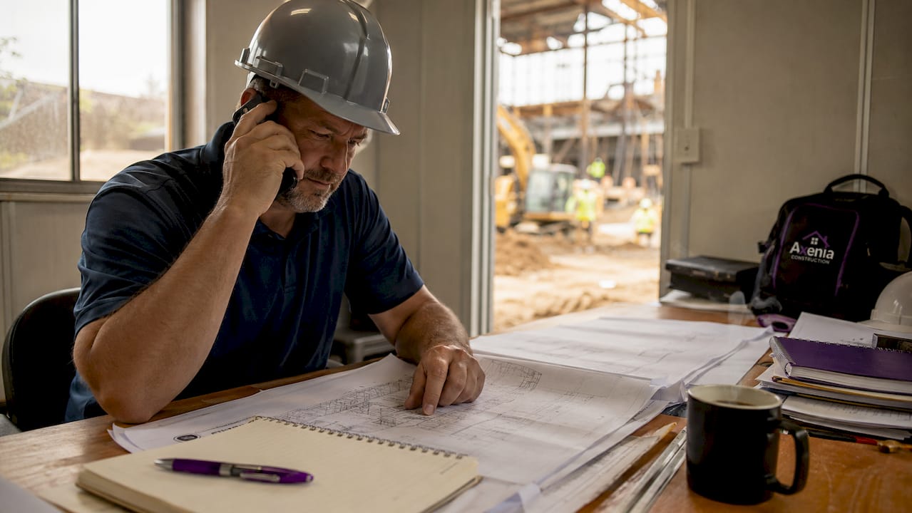 General contractor managing construction project outdoors