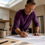 Homeowner reviewing home addition blueprints