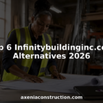 Construction manager reviewing building plans at site trailer