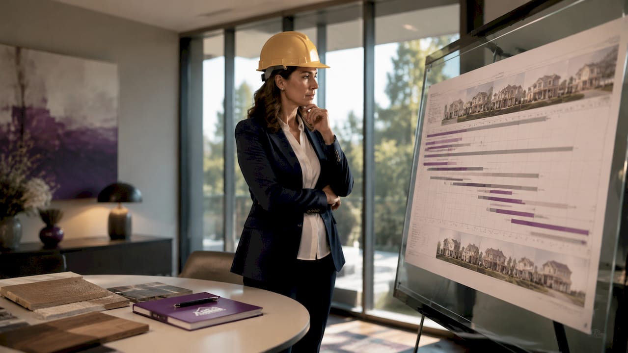 Project manager reviewing residential timeline