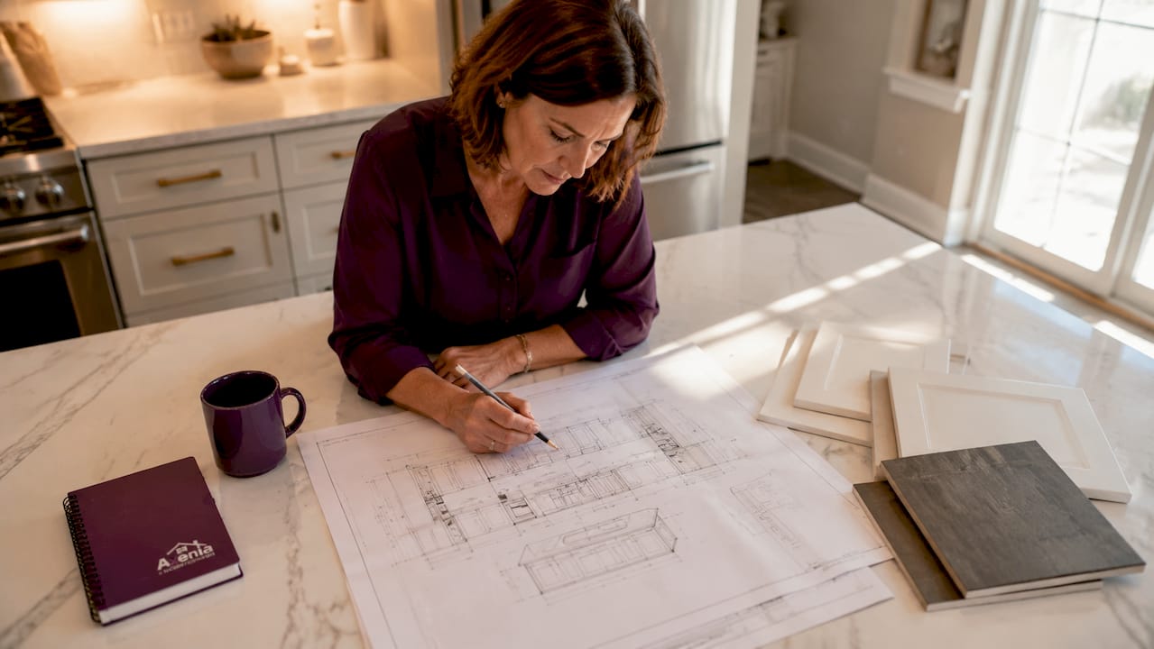 Woman reviewing kitchen renovation plans