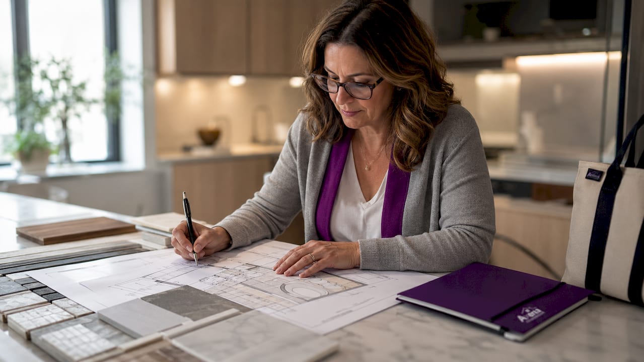 Homeowner reviewing bathroom renovation plans