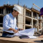 Project manager reviewing construction timeline