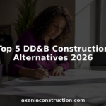 Female project manager reviewing construction blueprints