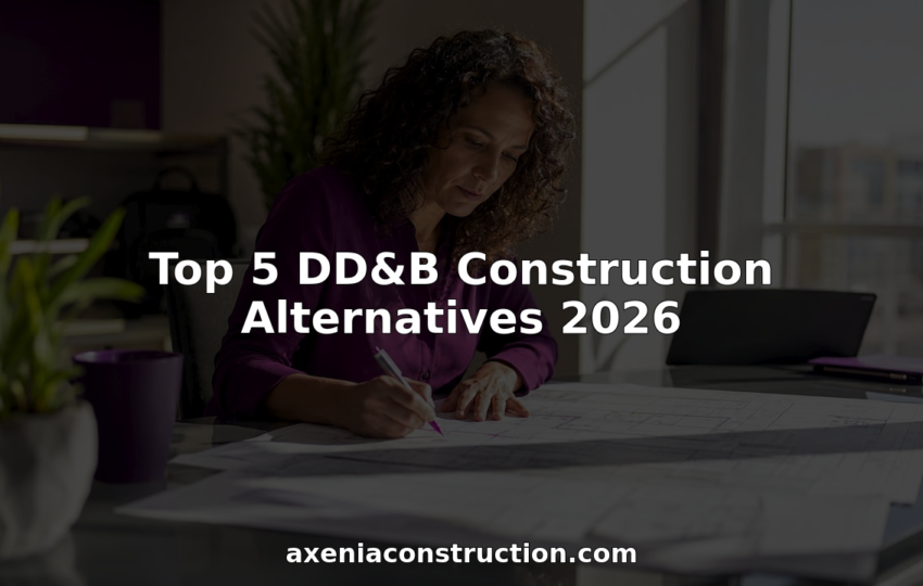 Female project manager reviewing construction blueprints