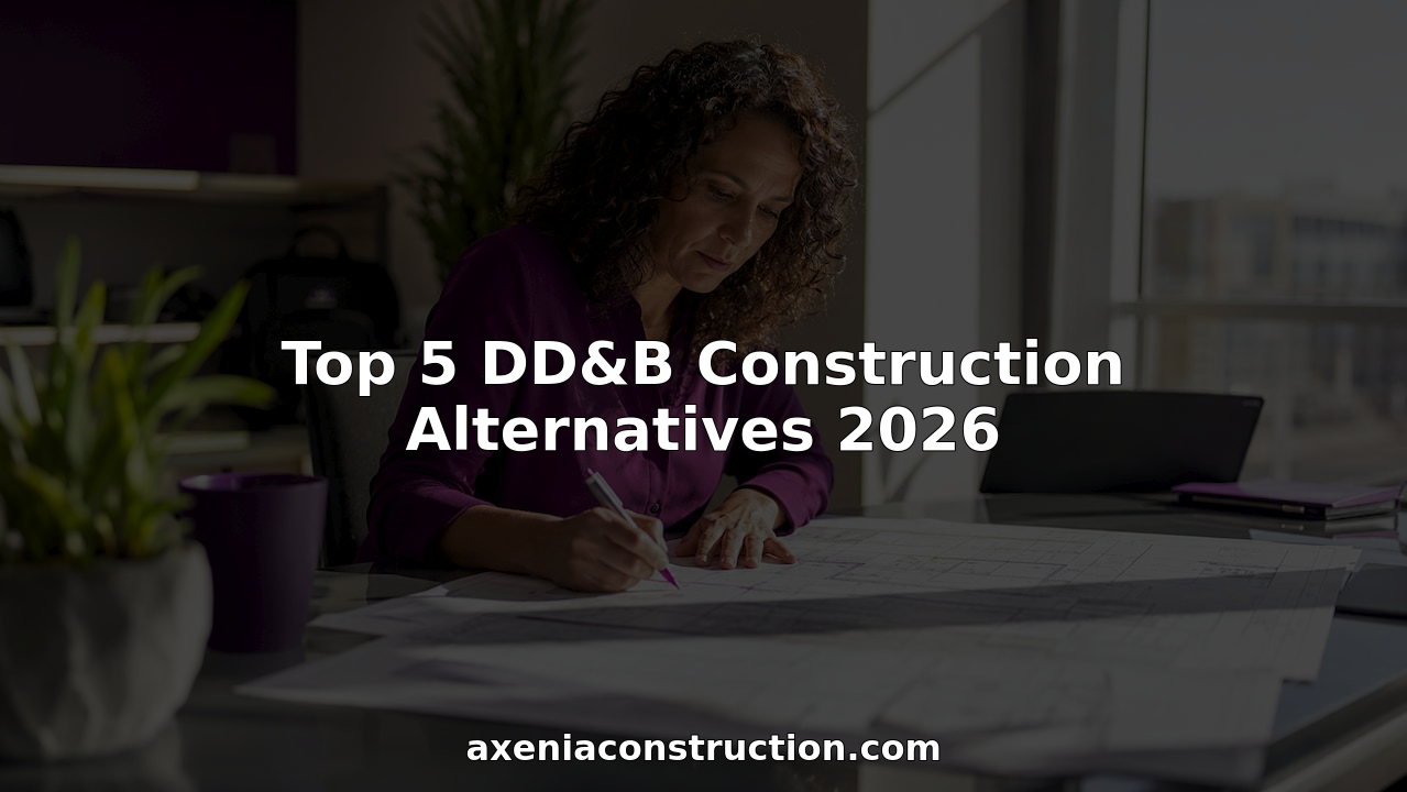 Female project manager reviewing construction blueprints