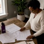 Woman reviewing kitchen remodel budget plans