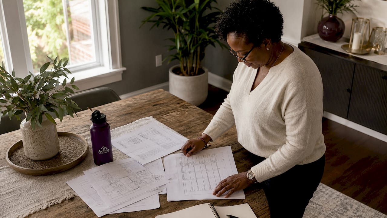 Woman reviewing kitchen remodel budget plans