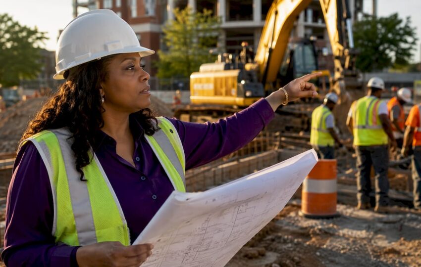 Woman construction manager at Maryland construction site