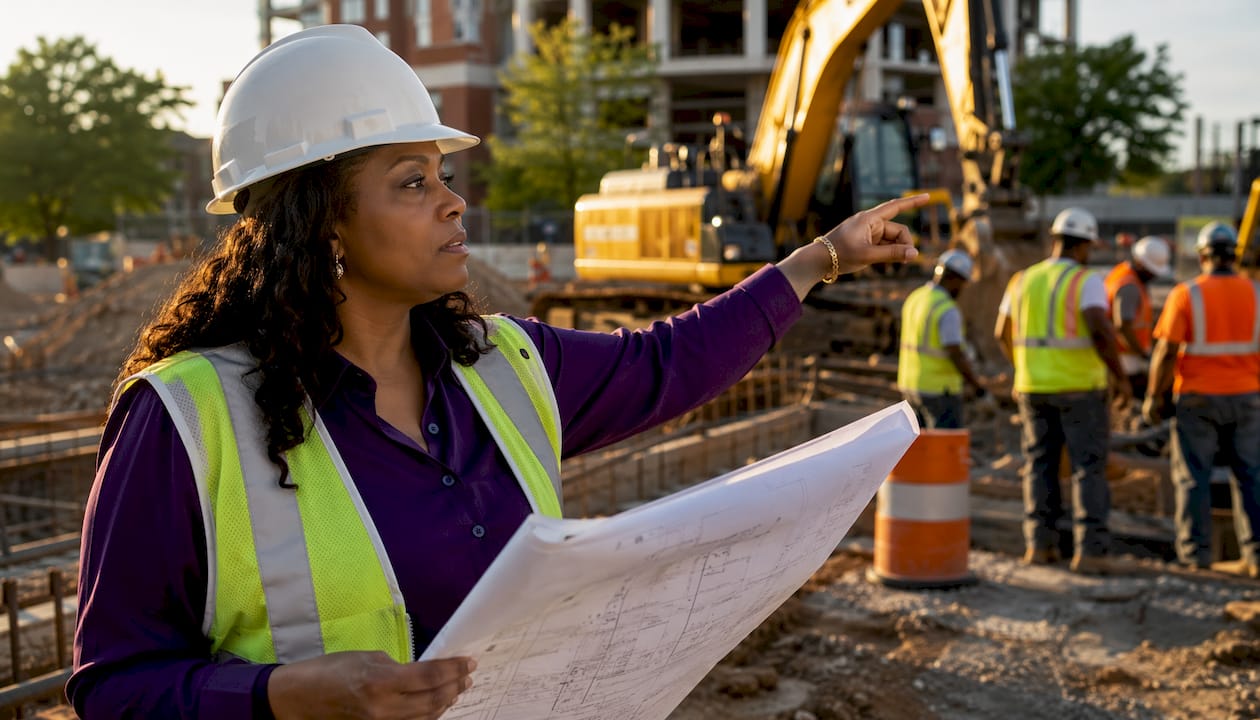 Woman construction manager at Maryland construction site