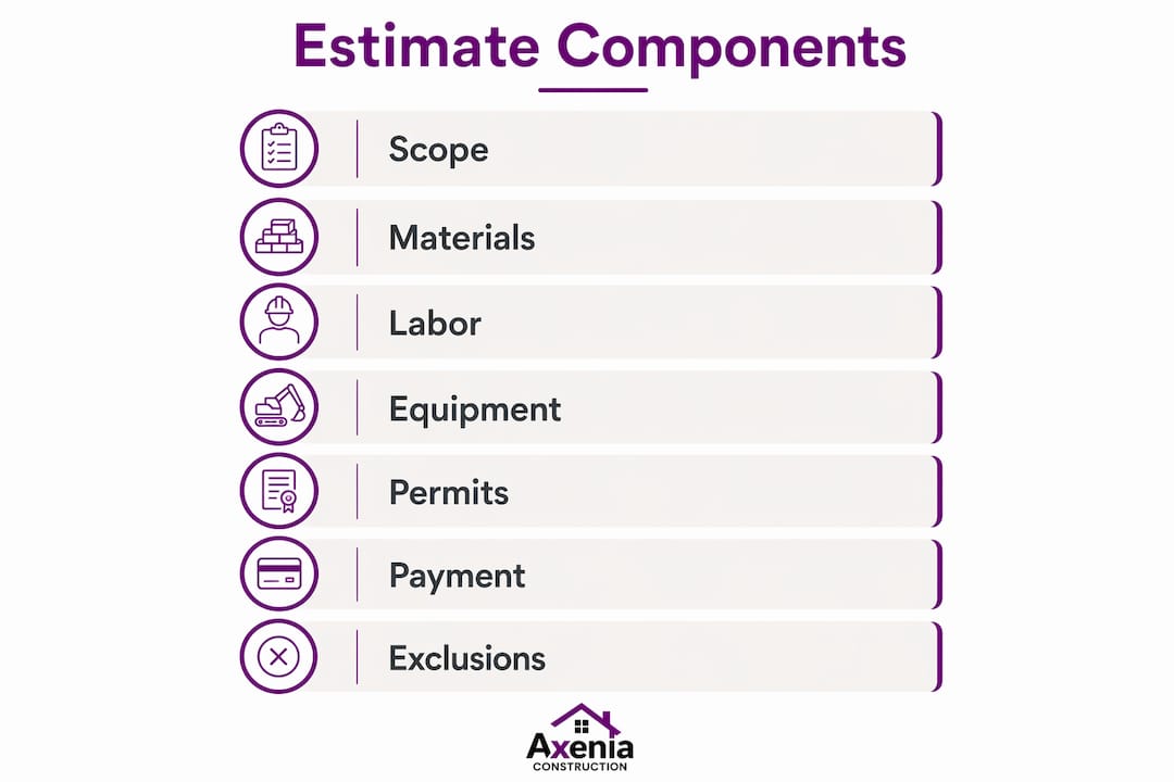 Infographic showing key components of a contractor estimate