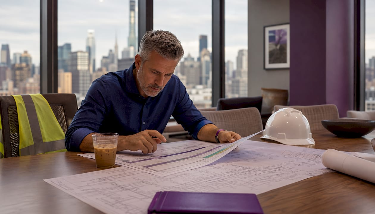 Project manager reviewing phased construction schedule