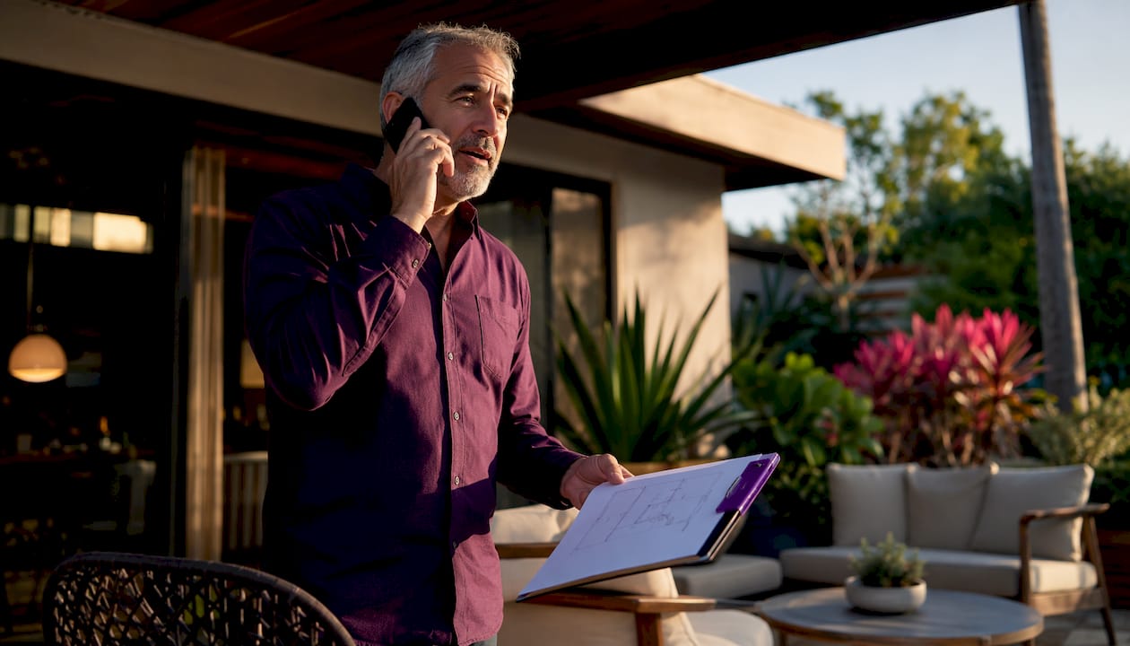 Man discussing contractor estimates on-site