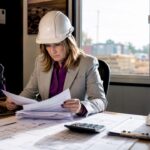 Project manager reviewing bonding papers onsite