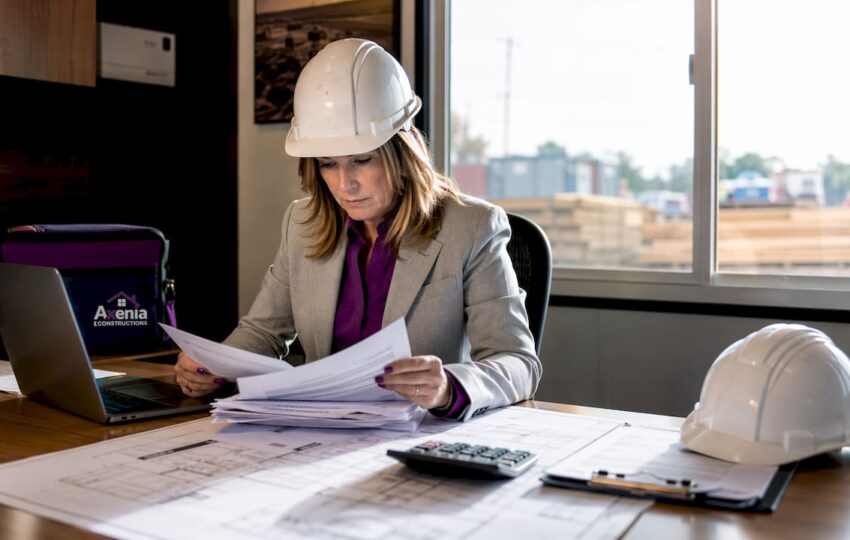 Project manager reviewing bonding papers onsite