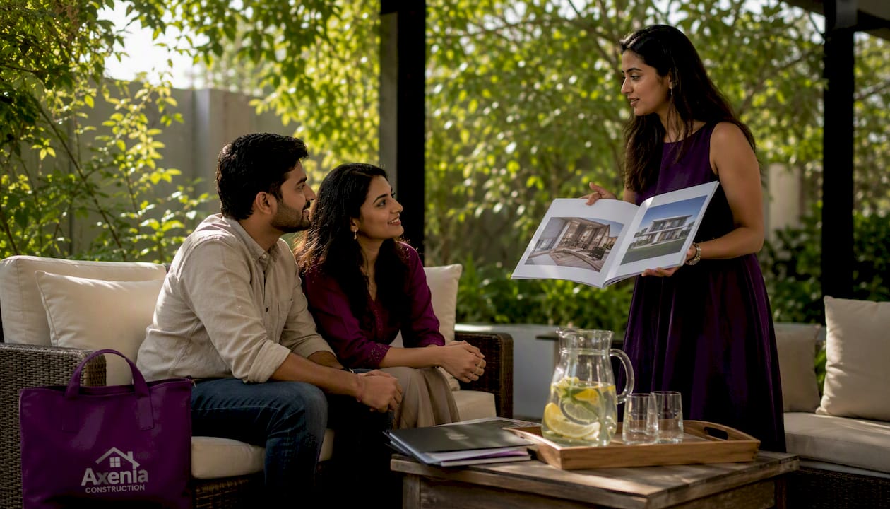 Couple consulting architect about home renovation