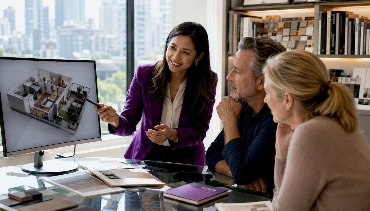 Architect discussing design-build approach with homeowners