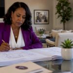 Maryland contractor reviewing blueprints