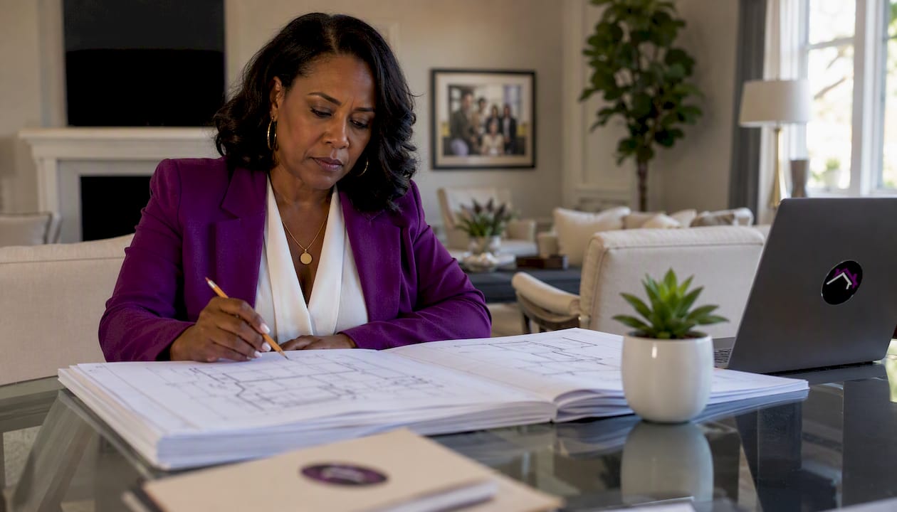 Maryland contractor reviewing blueprints