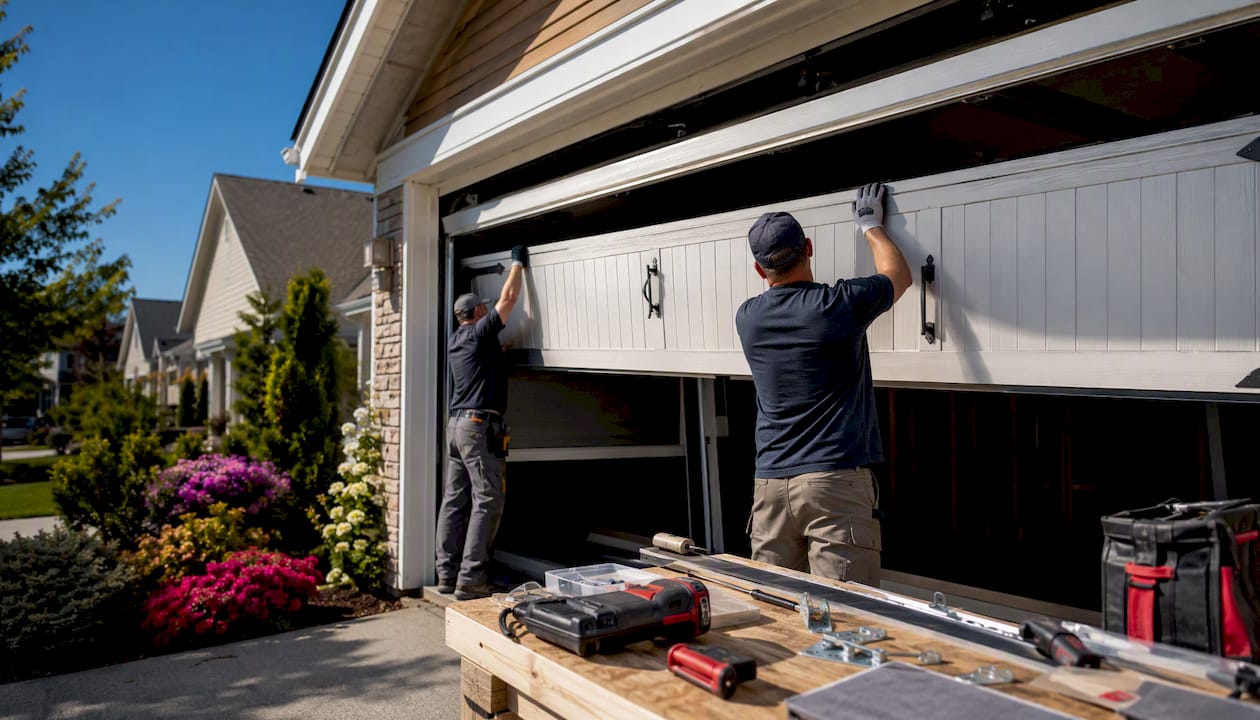Garage door replacement in progress