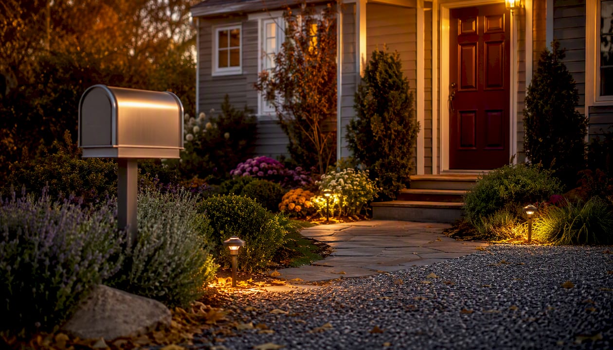 Residential front door and mulch beds