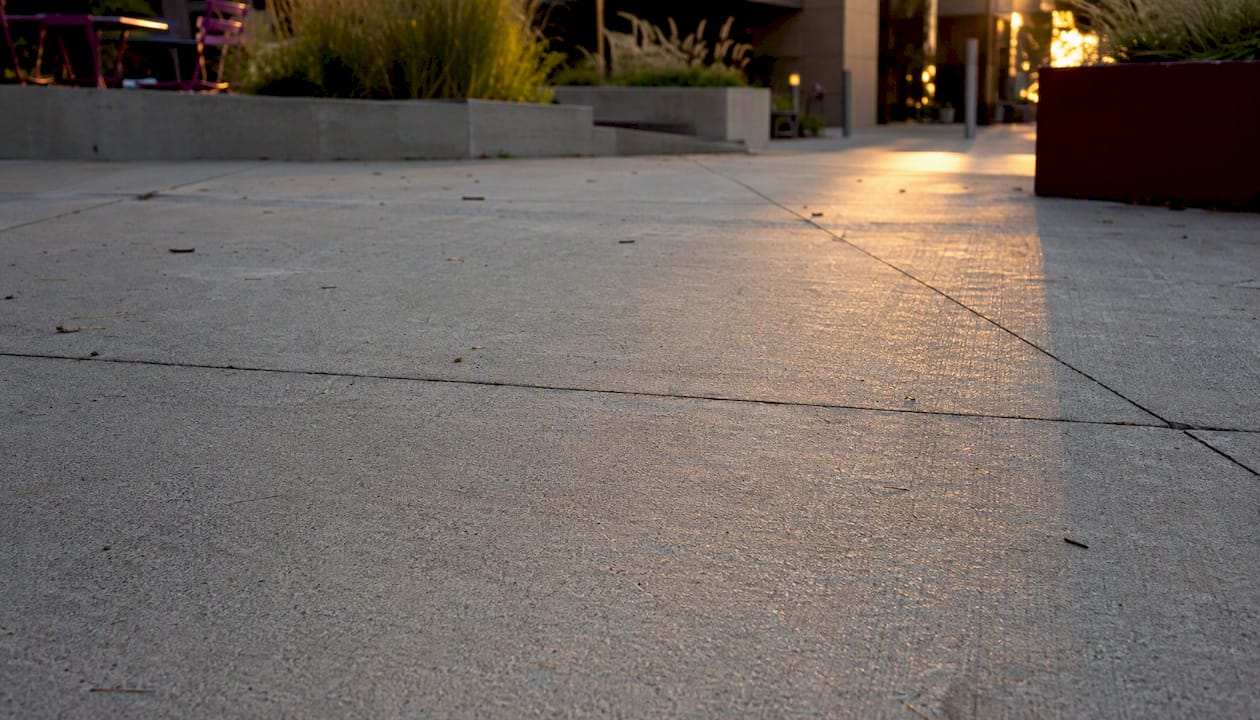 Broom-finished concrete slab with control joints