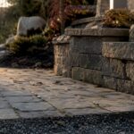 Concrete walkway and retaining wall on commercial property