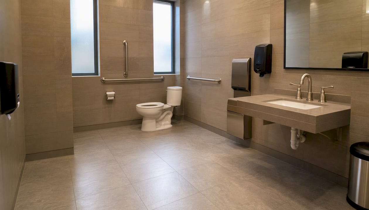 Accessible restroom grab bars and sink