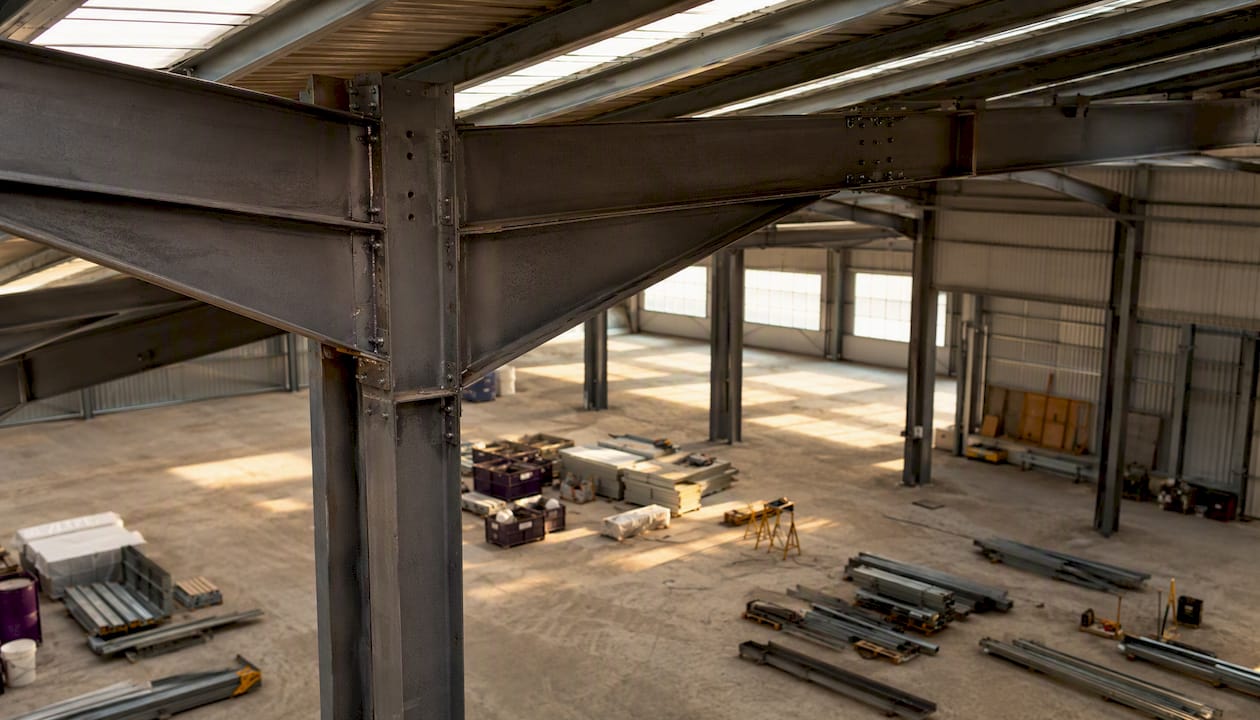 Interior warehouse portal steel frame clear span