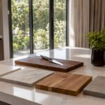 Close-up of various kitchen countertop materials