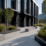 Exterior of sculptural modern civic building