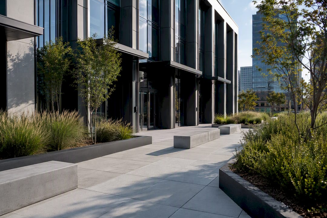 Exterior of sculptural modern civic building