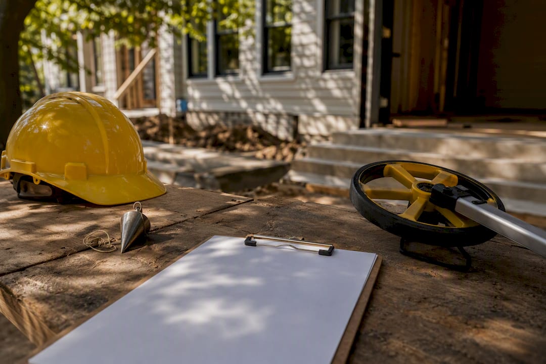 Permit documents and tools at construction site