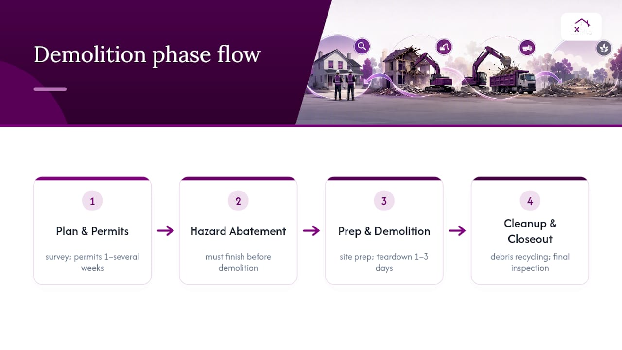 Timeline diagram of demolition phase steps