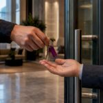 Owner receiving keys at completed construction handover