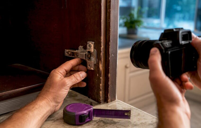 Worn rental property component photographed before repair