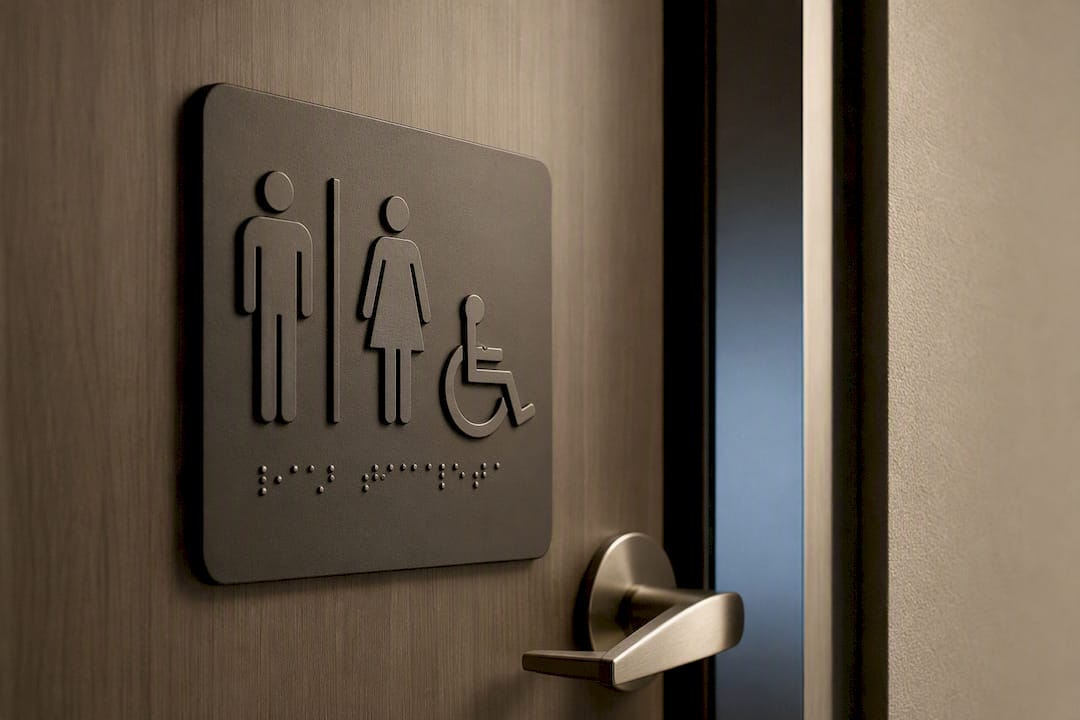 Tactile Braille restroom sign on door