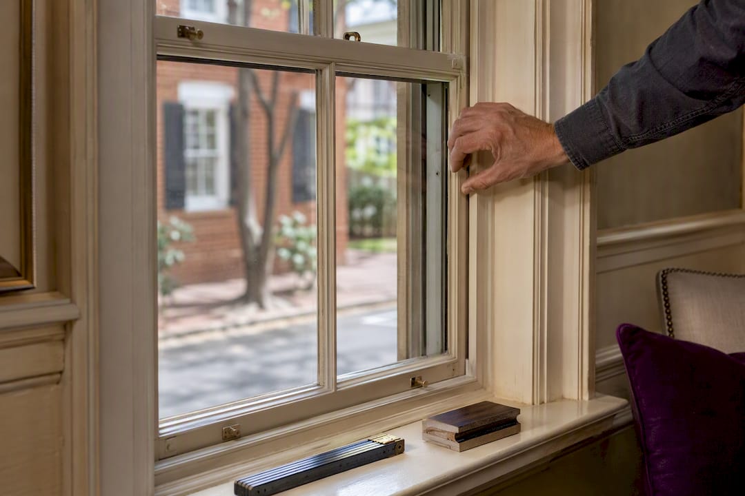 Historic sash window with interior secondary glazing