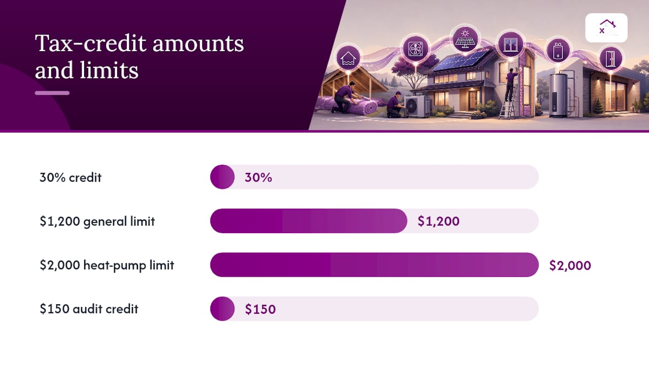 Energy upgrade tax credit amounts and limits