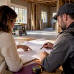 Homeowner and contractor reviewing renovation agreement