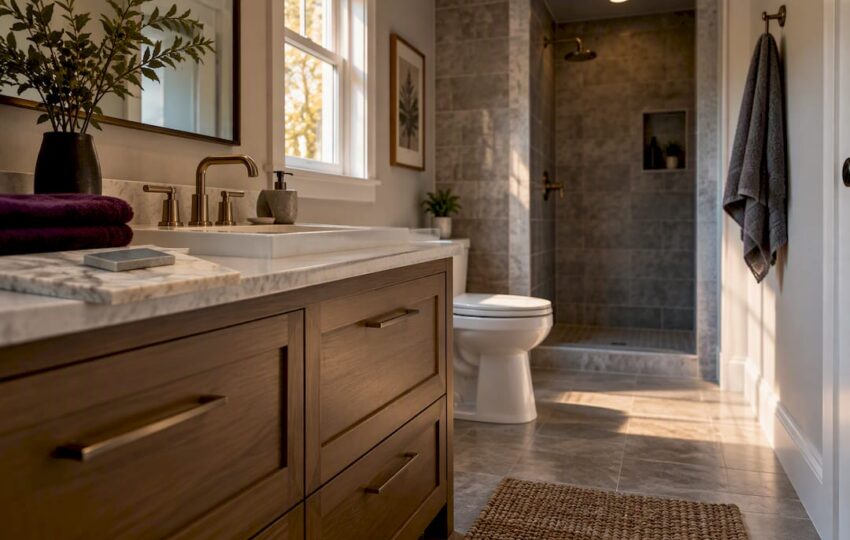 Partially remodeled upscale residential bathroom