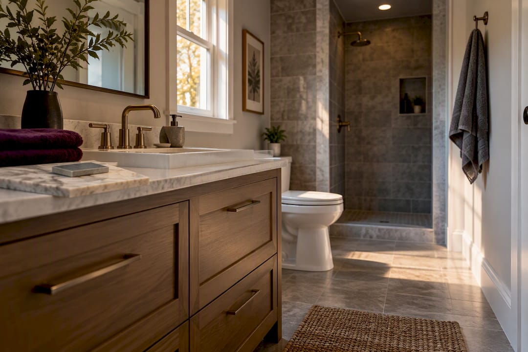 Partially remodeled upscale residential bathroom