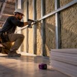 Installer fastening resilient channel on wall