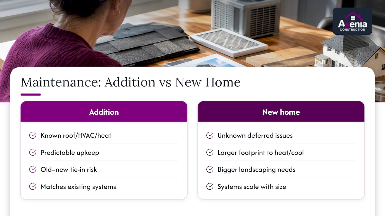 Maintenance tradeoffs for an addition or new home