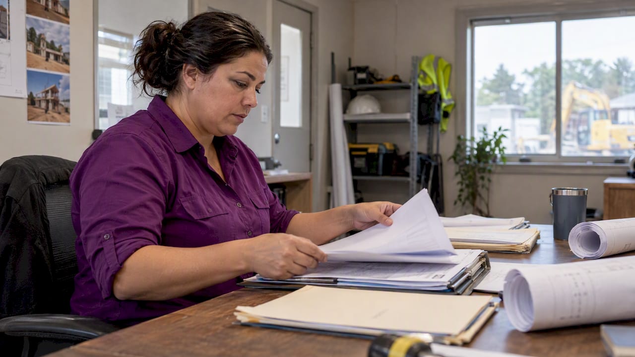 Construction owner reviewing compliance records