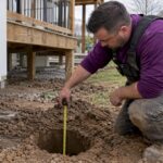 Contractor checks an excavated deck footing