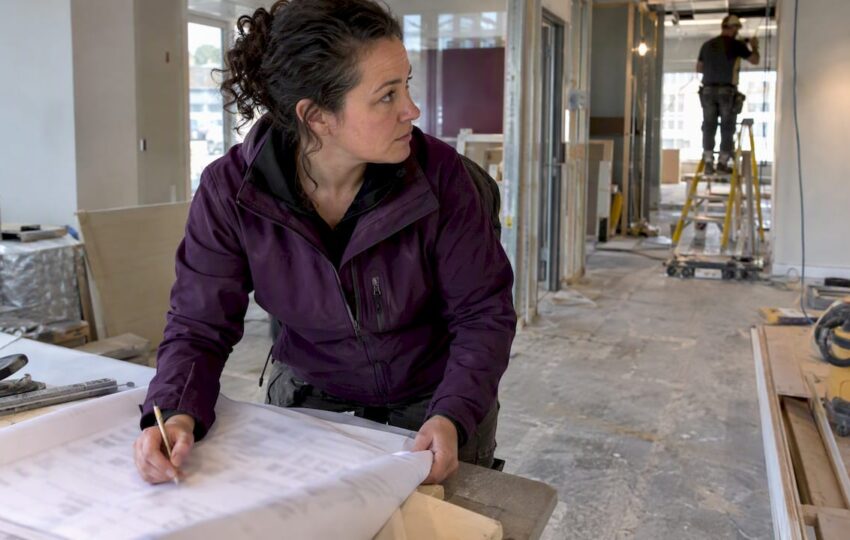 Project manager reviewing a construction budget on site